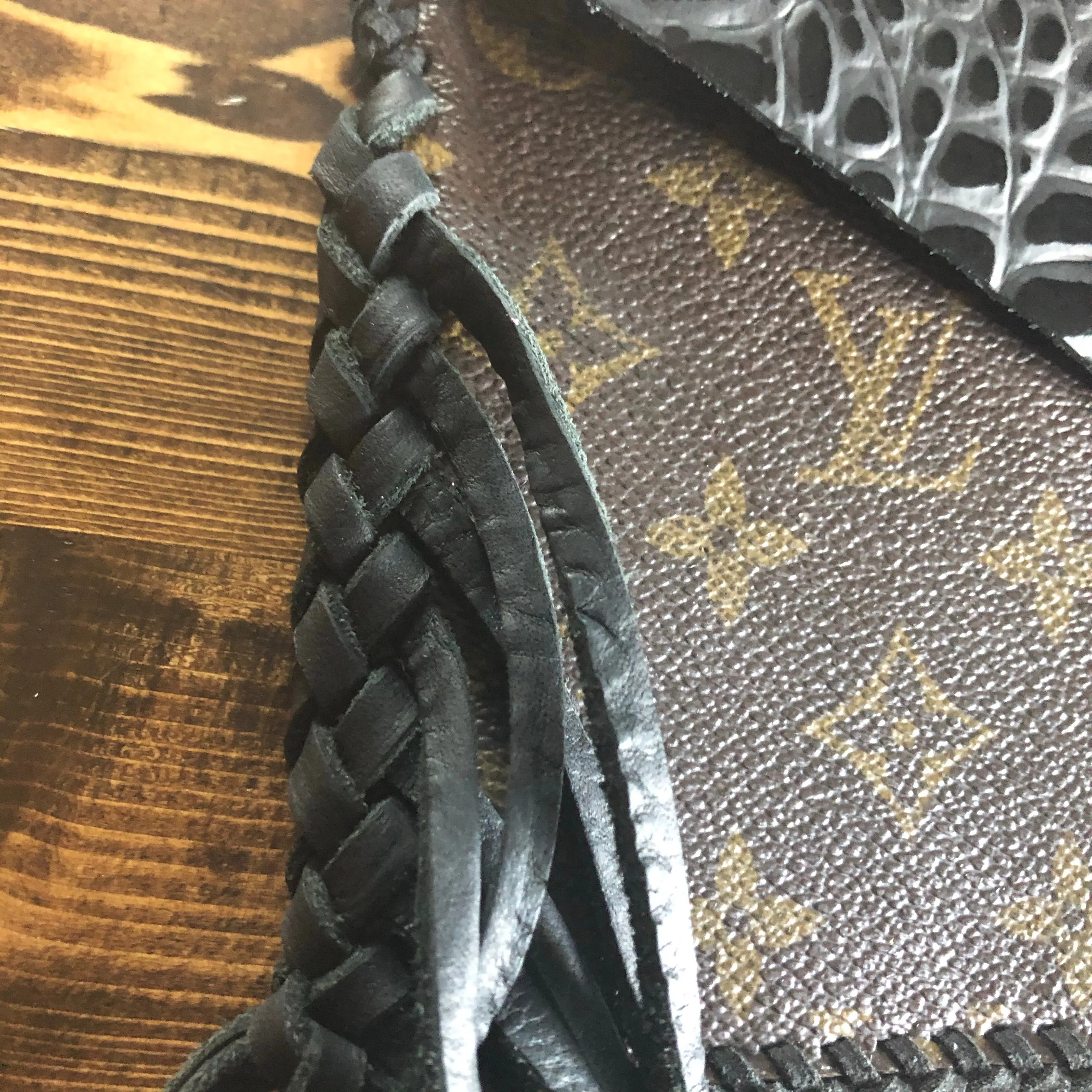 The Fringed Wren - Black Vintage Wristlet/Crossbody/Clutch Bag in Monogram
